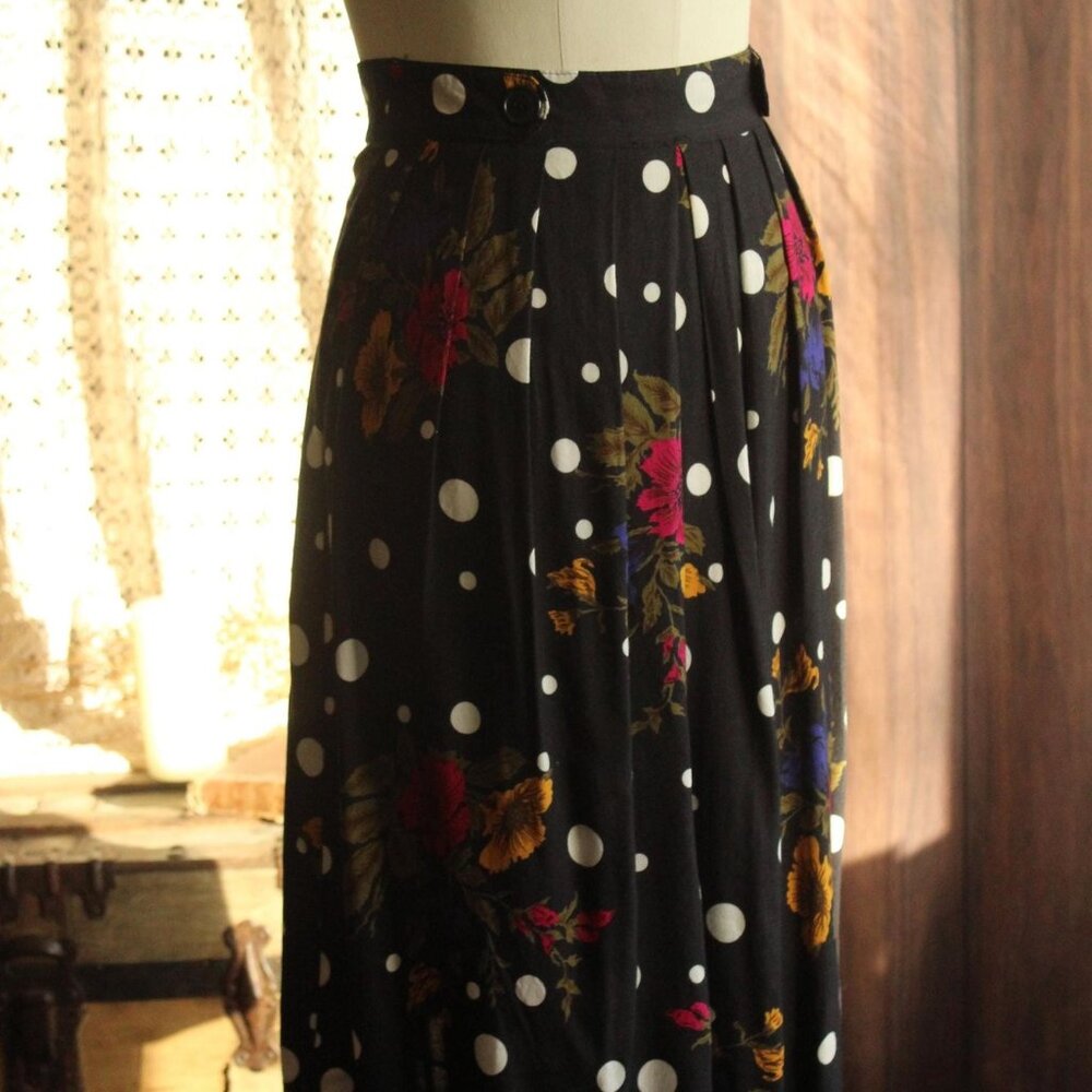 Vintage 1980s 1990s Skirt, Norton McNaughton Petites Polka Dot and Floral - Picture 6 of 12